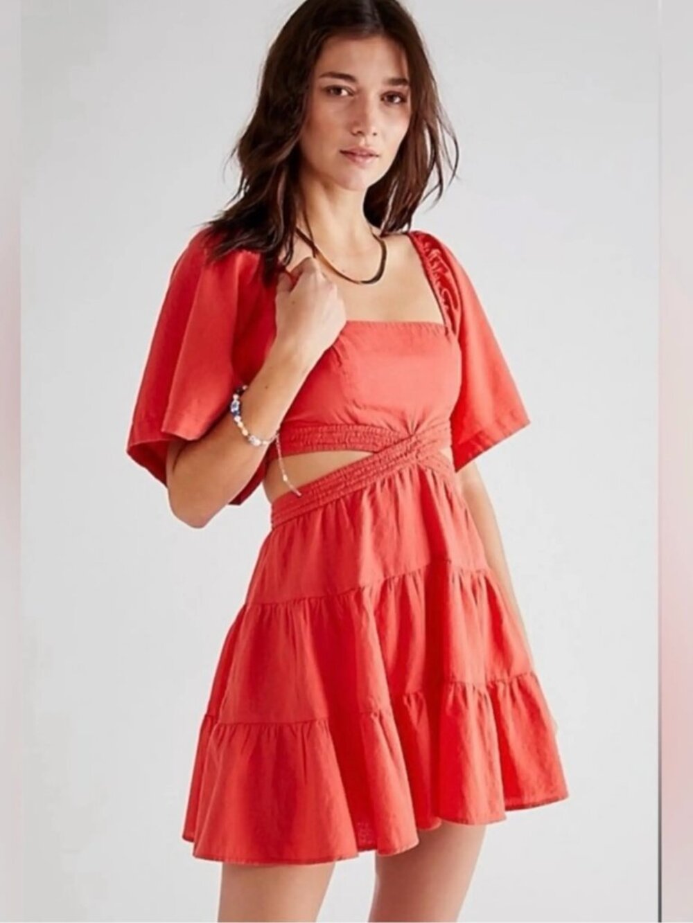 Free People Cross of Sunlight Mini Dress Tango Red Size XS